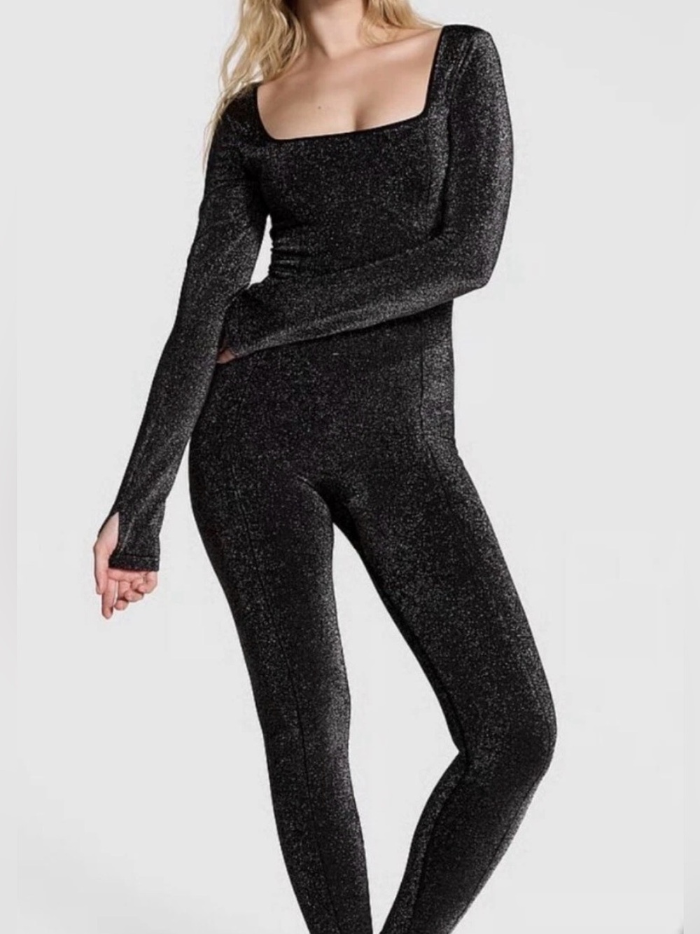 NEW Victoria’s Secret PINK black silver Seamless  Body Suit Sz Lg - pd $70